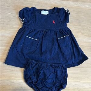 Ralph Lauren Navy Dress and Diaper Cover Set